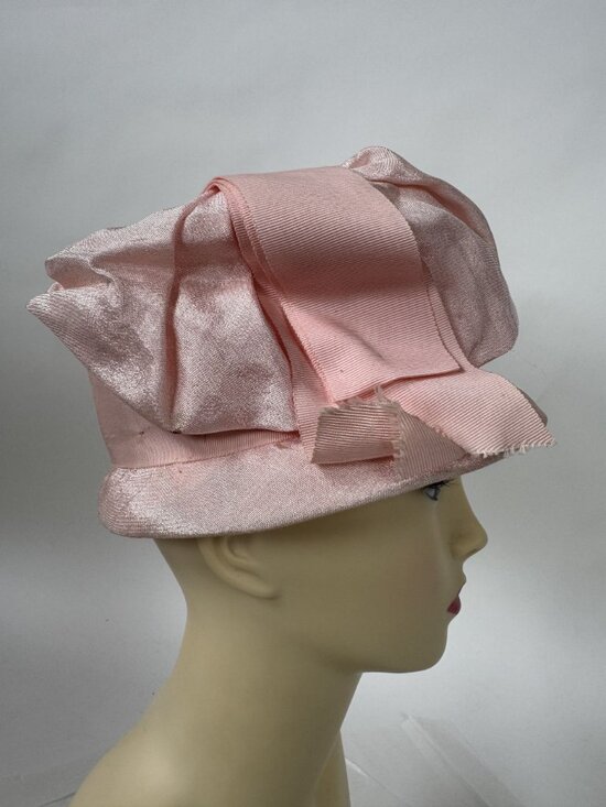 Vintage Pink Satin Womens Hat With Ruched Crown & Ribbon Accent main image 8